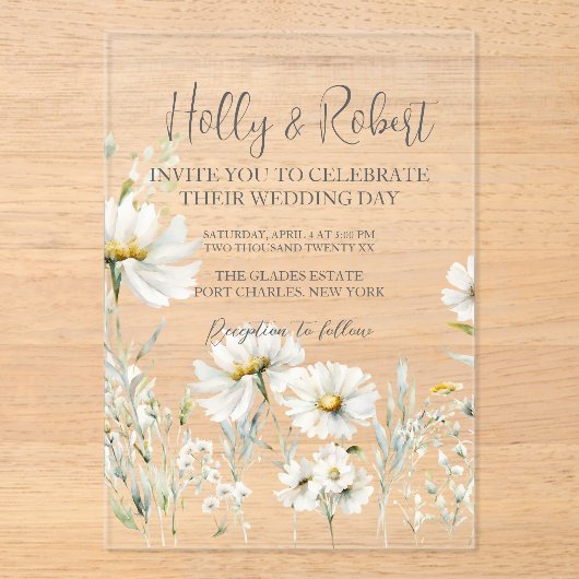Invitations En Acrylique Photo Mariage Daisy Code QR (Recto)