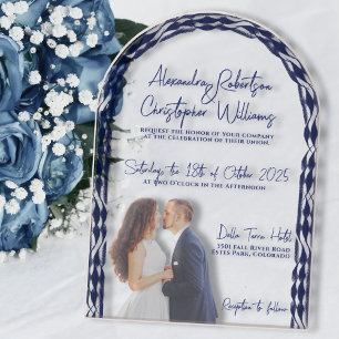 Invitations En Acrylique Photo minimaliste moderne et mariage avec un scrip