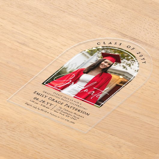 Invitations En Acrylique Photo Modern Arch Graduate Script Graduate Party (Poser)