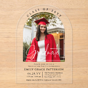 Invitations En Acrylique Photo Modern Arch Graduate Script Graduate Party