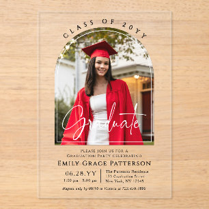 Invitations En Acrylique Photo Modern Arch Graduate Script Graduate Party