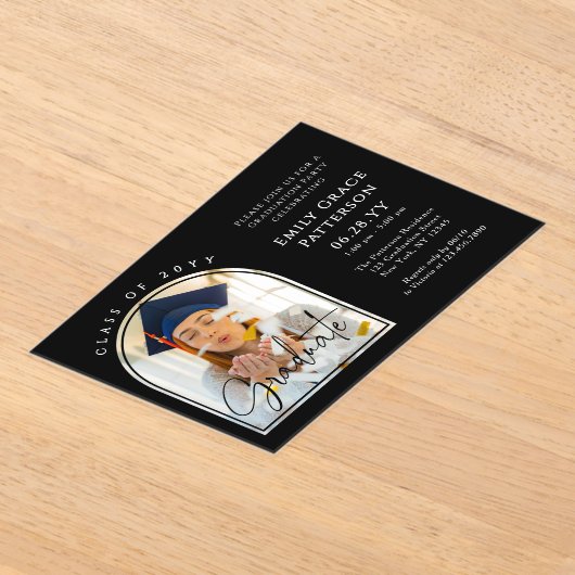 Invitations En Acrylique Photo Modern Arch Graduate Script Graduate Party (Poser)