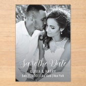 Invitations En Acrylique Photo Modern Elegant Script Enregistrer La Date (Recto)