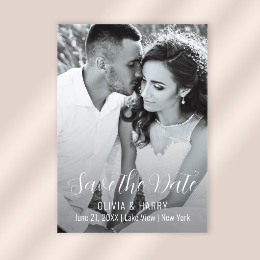 Invitations En Acrylique Photo Modern Elegant Script Enregistrer La Date