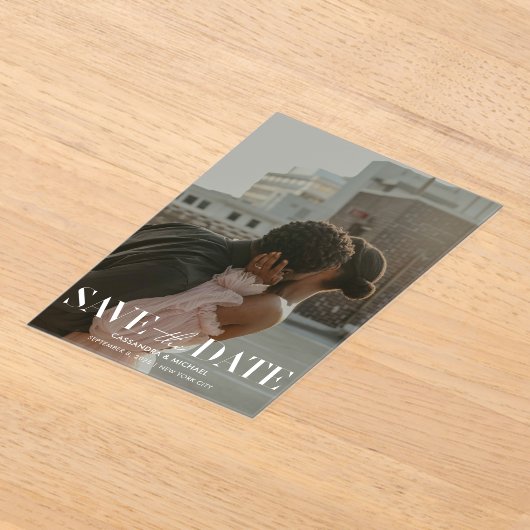 Invitations En Acrylique Photo moderne superposition mariage Enregistrer la (Poser)