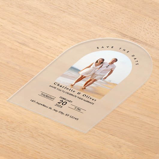 Invitations En Acrylique Photo Personnalisée Moderne Enregistrer La Date (Poser)