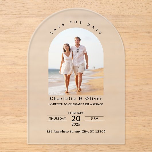 Invitations En Acrylique Photo Personnalisée Moderne Enregistrer La Date (Recto)