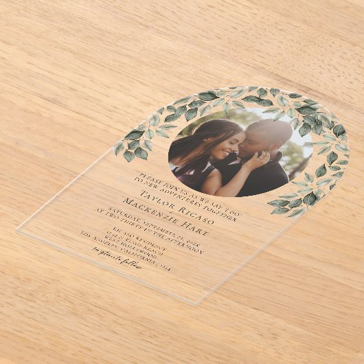 Invitations En Acrylique Photo Wedding Personalized Modern Leaf Frame (Poser)