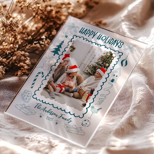 Invitations En Acrylique Photo Whimsical Quirky Doodle Holiday