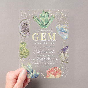Invitations En Acrylique Pierres précieuses Cristaux Baby Shower Fille