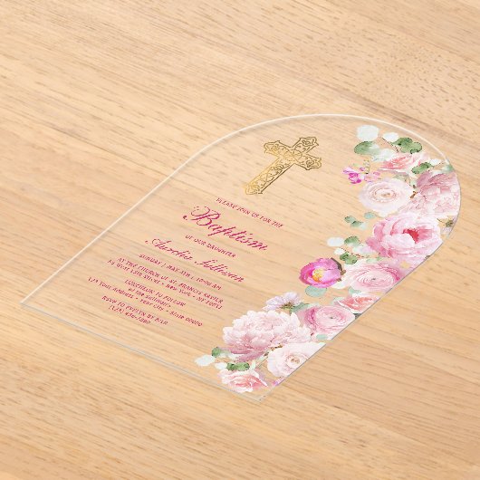 Invitations En Acrylique Pies roses Arch Baptême (Poser)