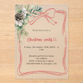 Invitations En Acrylique Pin rouge verdure fête de Noël gelé (Recto)