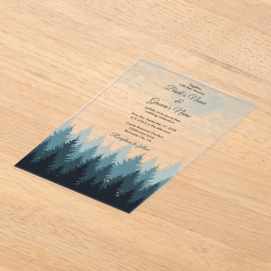 Invitations En Acrylique Pine Arbre Aquarelle Forêt Mariage rustique (Poser)