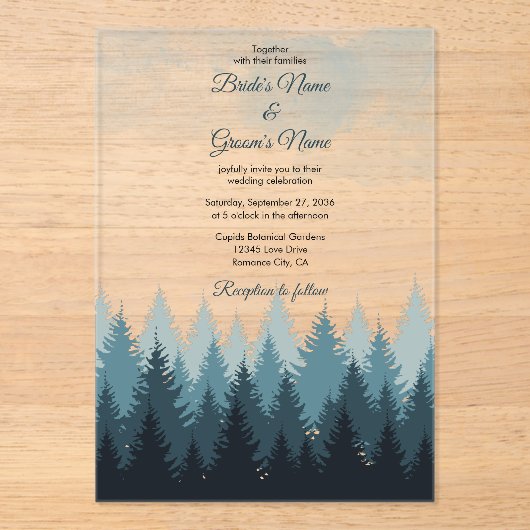 Invitations En Acrylique Pine Arbre Aquarelle Forêt Mariage rustique (Recto)