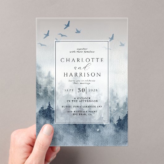 Invitations En Acrylique Pine Tree Forest Rustique Mariage d'aquarelle (In situ (ordinateur de poche))