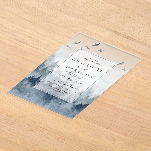 Invitations En Acrylique Pine Tree Forest Rustique Mariage d'aquarelle (Poser)