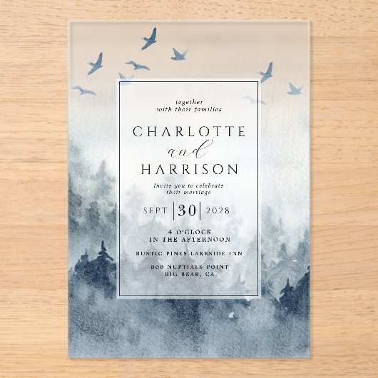 Invitations En Acrylique Pine Tree Forest Rustique Mariage d'aquarelle (Recto)