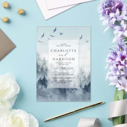 Invitations En Acrylique Pine Tree Forest Rustique Mariage d'aquarelle (Insitu (Mariage))