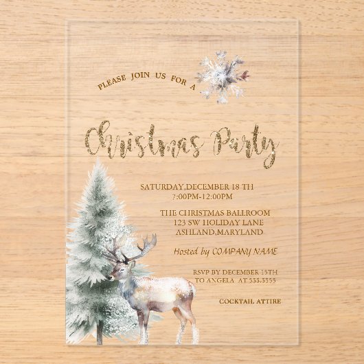 Invitations En Acrylique Pine Tree,Reindeer,Snowflake Black Christmas  (Recto)