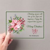 Invitations En Acrylique Pink and Green Poinsettia Frosted Christmas Card (In situ (ordinateur de poche))