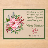 Invitations En Acrylique Pink and Green Poinsettia Frosted Christmas Card (Recto)
