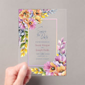 Invitations En Acrylique Pink and Orange Floral Save The Date (In situ (ordinateur de poche))