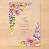 Invitations En Acrylique Pink and Orange Floral Save The Date (Recto)