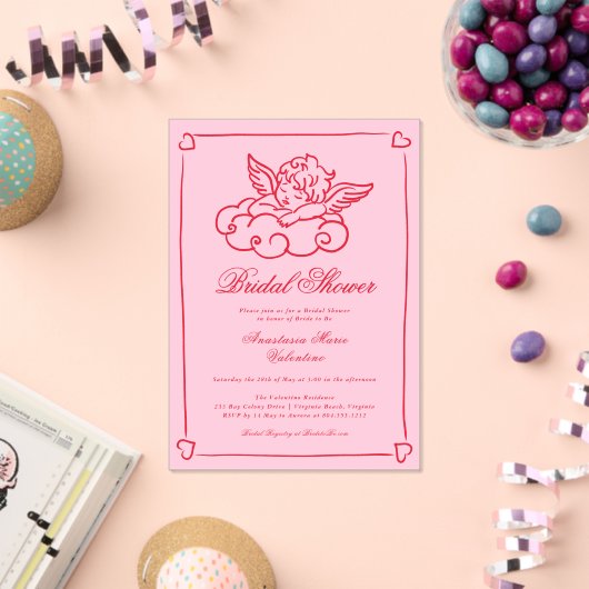 Invitations En Acrylique Pink and Red Cherub Whimsical Bridal Shower  (Insitu (Célébration))