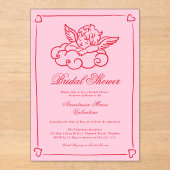 Invitations En Acrylique Pink and Red Cherub Whimsical Bridal Shower  (Recto)