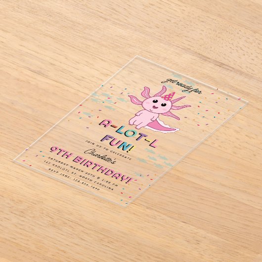 Invitations En Acrylique Pink Axolotl Enfants mignonne Salamander Anniversa (Poser)