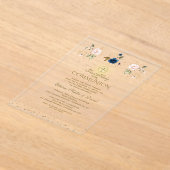 Invitations En Acrylique Pink Blue Floral Triplets First Holy Communion (Poser)