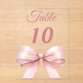 Invitations En Acrylique Pink bow acrylic table number sign (Recto)