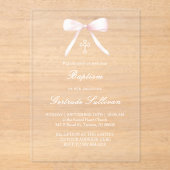Invitations En Acrylique pink bow Baptism girl (Recto)