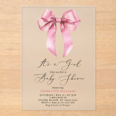Invitations En Acrylique Pink Bow C'est une fille Baby shower élégant (Recto)