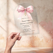 Invitations En Acrylique Pink bow cream girl First Communion arch