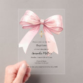 Invitations En Acrylique Pink bow crème fille clair Baptême (In situ (ordinateur de poche))
