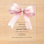 Invitations En Acrylique Pink bow crème fille clair Baptême (Recto)