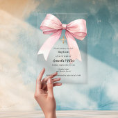 Invitations En Acrylique Pink bow crème fille clair Baptême