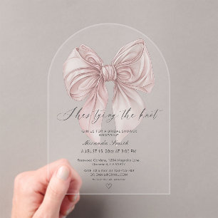 Invitations En Acrylique Pink Bow Elle Tying The Knot Fête des mariées