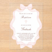 Invitations En Acrylique pink bow frame Baptism (Recto)