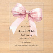 Invitations En Acrylique Pink bow girl clear Confirmation (Recto)