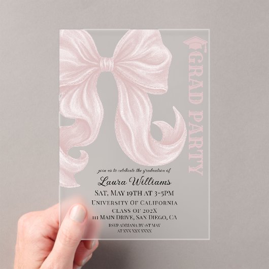Invitations En Acrylique Pink Bow Graduation (In situ (ordinateur de poche))
