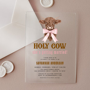 Invitations En Acrylique Pink Bow Holy Cow Western Cowgirl Fête des mariées