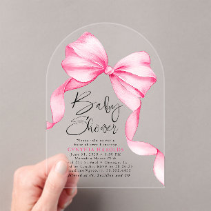 Invitations En Acrylique Pink Bow mignon bébé Baby shower fille