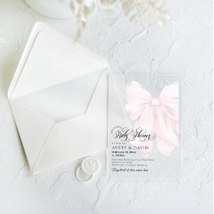 Invitations En Acrylique Pink Bow moderne Élégant Baby shower fille