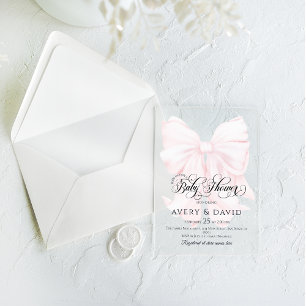 Invitations En Acrylique Pink Bow moderne Élégant Baby shower fille