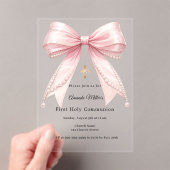 Invitations En Acrylique Pink bow pearls elegant luxury First Communion (In situ (ordinateur de poche))