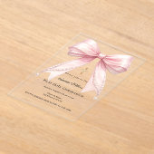 Invitations En Acrylique Pink bow pearls elegant luxury First Communion (Poser)