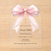 Invitations En Acrylique Pink bow pearls girl luxury Confirmation arch (Recto)