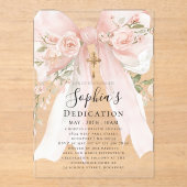 Invitations En Acrylique Pink Bow Rose Floral Girl Dedication (Recto)